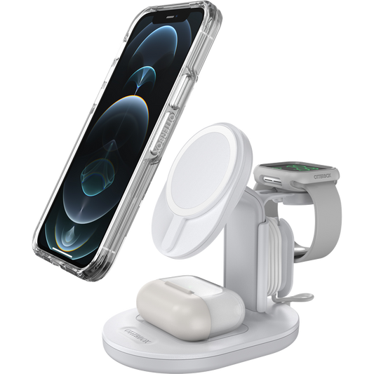 OtterBox Qi Charging 3-in-1 Charging Stand Magsafe iPhone AirPods Watch (charger not included) with 36W Wall Charger and 6ft USB-C to USB-C Cable - White - product image 2 of 5