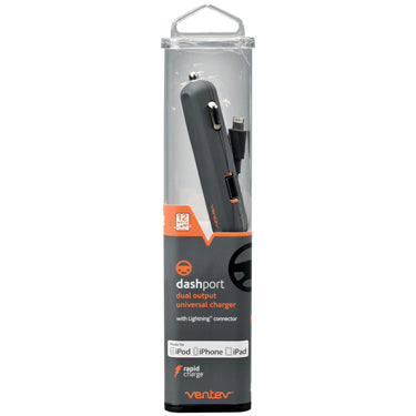 Ventev Ventev Car Charger 2 Port 2.4A 12W with Lightning Cable MFI (SKU: 45776)