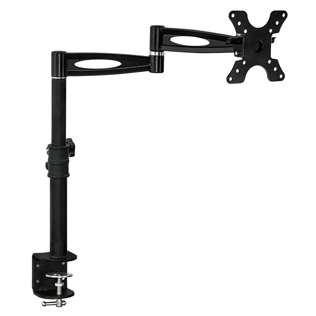 Mount-It! Single Monitor Mount Desk Full Motion Clamp Vesa Up to 30 In Monitor up to 33lbs Adjust Height up to 18.5 In Tilting Rotating Heavy Duty Steel Construction - Black