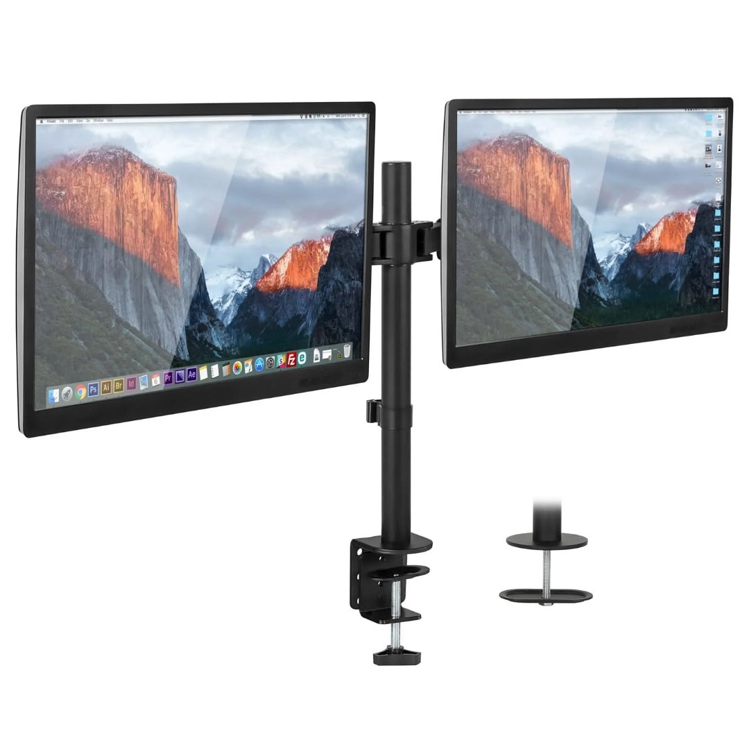 Mount-It! Dual Monitor Desk Clamp up to 32 in 22 lbs per Arm VESA Swivel Rotate High Strength Steel - Black