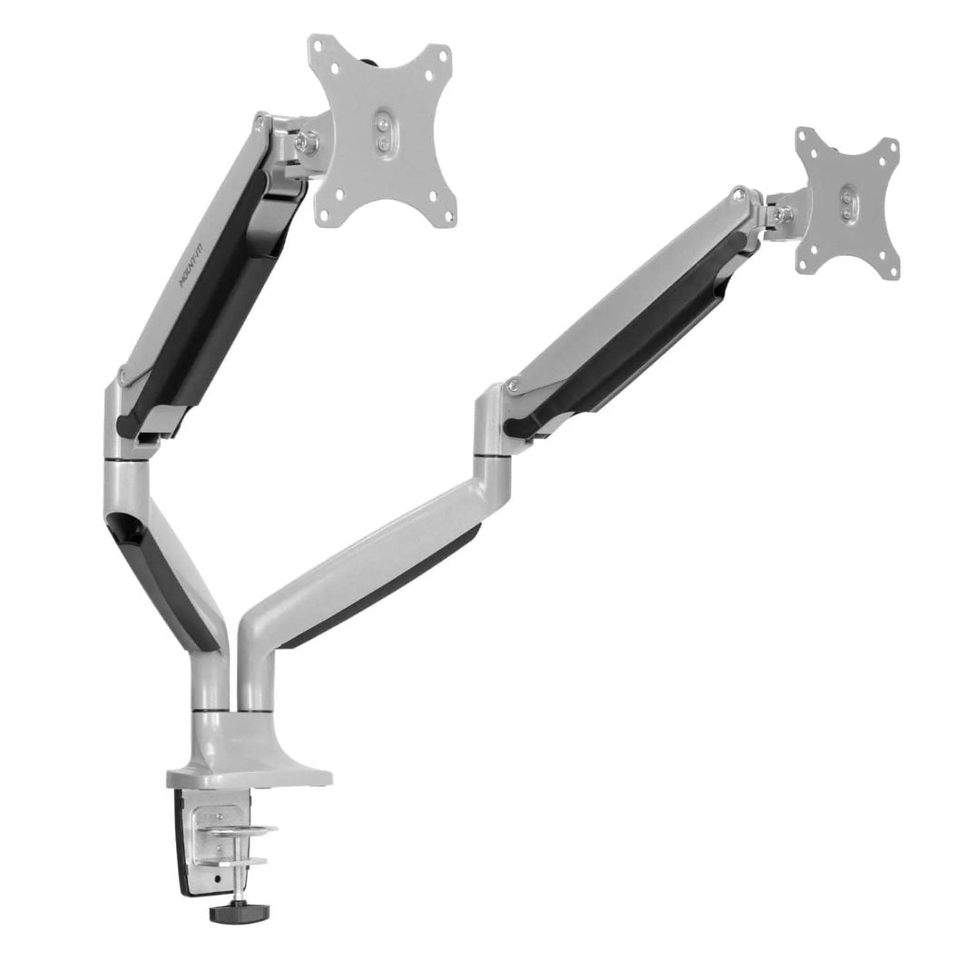 Mount-It! Dual Monitor Desk Clamp Gas Spring Arms up to 32 In 19.8 lbs per Arm Full Motion Articulating Height Retract Swivel Tilt