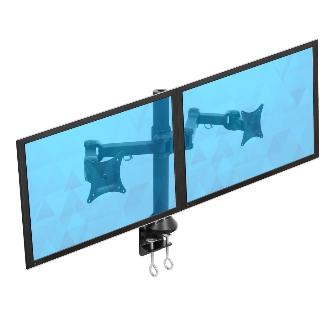 Mount-It! Dual Monitor Desk Clamp up to 27 in 22 lbs per Arm Dual Clamps for More Stability VESA Swivel Rotate Retract Height Adjustable High Strength Steel - Black