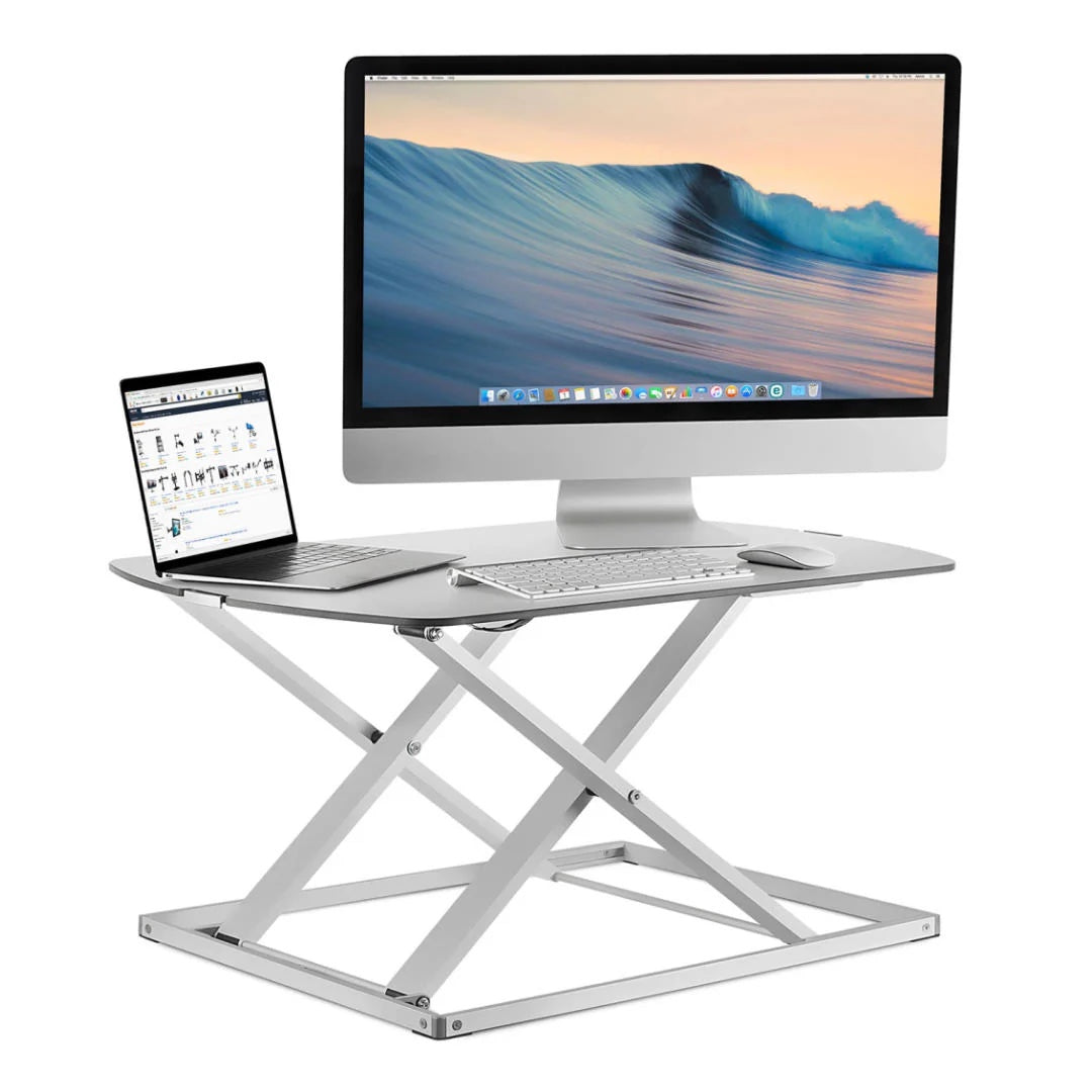 Mount-It! Sit Stand Desk Converter 31.25 x 22 In Height up to 16 In Ergonomic 2lb Max Weight - White