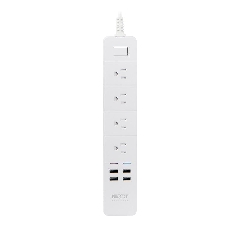 Nexxt Smart Home WiFi Surge Protector 900 Joules 4 Outlets & 4 USB Ports Voice Control Alexa & Google White 6ft Power Cord