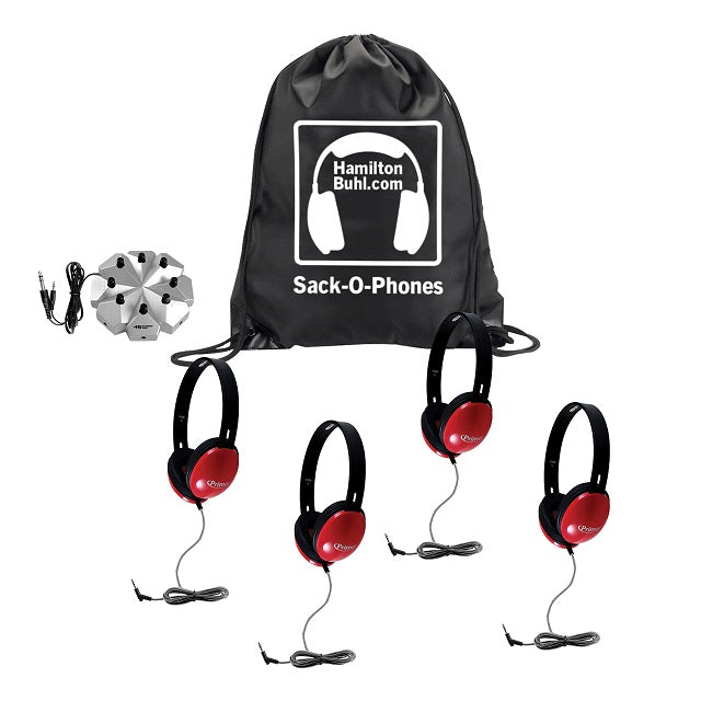 HamiltonBuhl HamiltonBuhl Sack-O-Phones 4 Red Primo Headphones 3.5mm Jackbox with Carry Bag (SKU: 50560)
