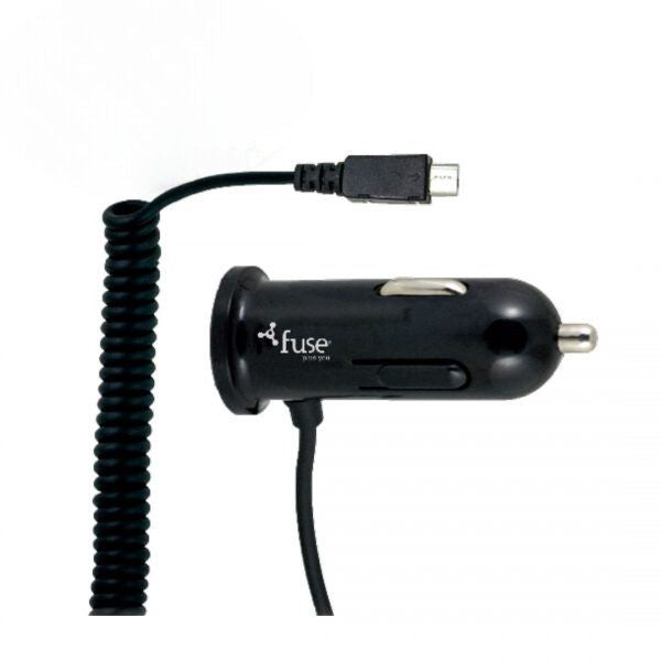 Fuse Car Charger Lightning MFI Hard Wired 2.4 Amp + Additional USB Port 8ft Coil MFI