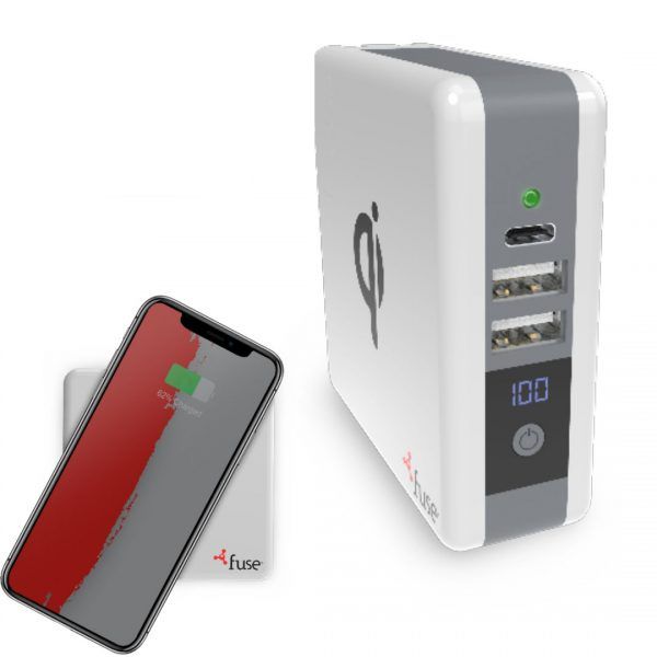 Fuse 3 in 1 Qi Charger 5Watt / 6700mAh PowerBank / 3Port Wall Charger - 1 USB-C 3 Amp, 2 USB-A 2.4 Amp, Folding Prong White