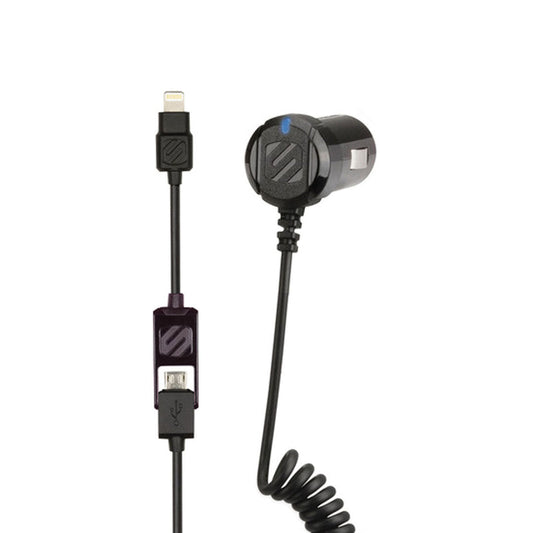 Scosche Scosche Car Charger Lightning/Micro MFI 2-in-1 Hard Wired Coil strikeDRIVE 3ft Black (SKU: 51138) – Image 2