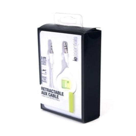 iEssentials iEssentials Auxiliary Stereo 3.5mm Cable Retractable 3.3ft- White (UPC: 758302629121)