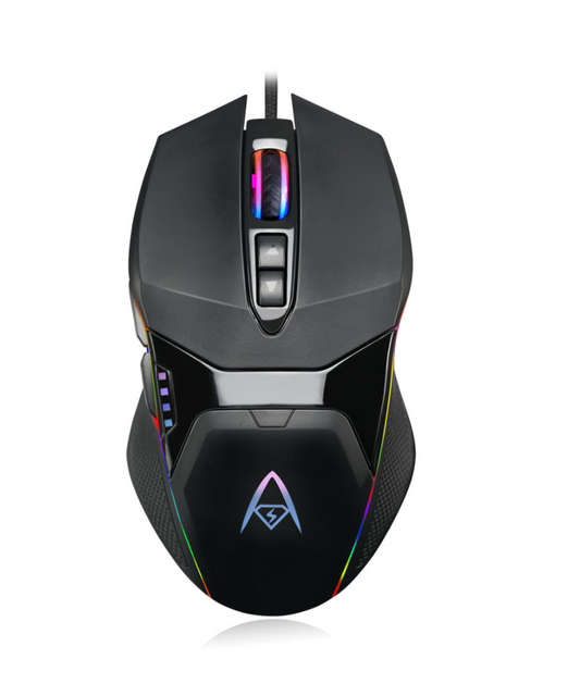 Adesso Adesso Gaming Mouse Wired X5 6 Button Illuminated Multi-Coloured lights up to 6400dpi Ambodextrous PC/Mac - Black