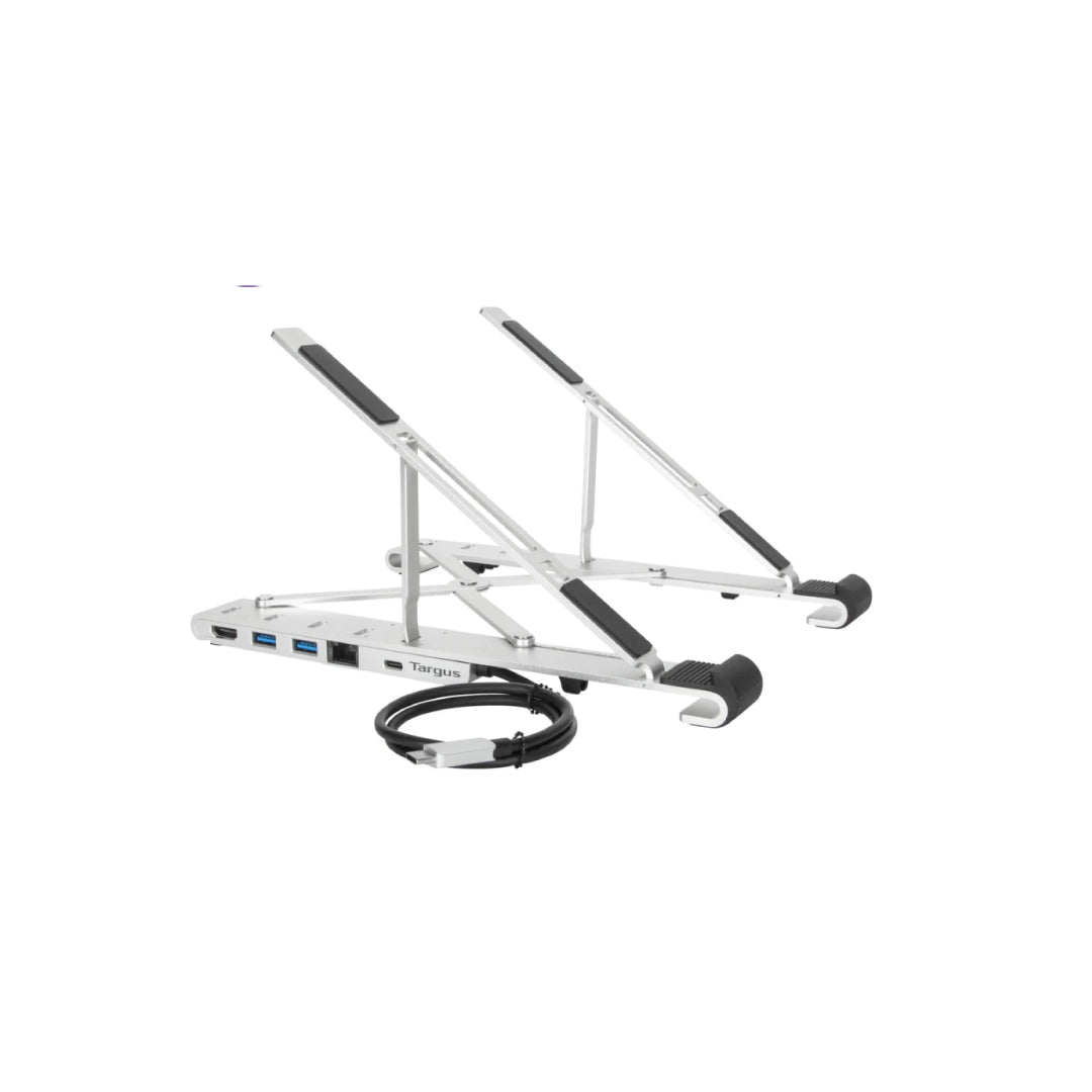 Targus Laptop Stand Portable Foldable up to 15.6in with Integrated USB-C Dock 4K 100W Pass Through - Silver
