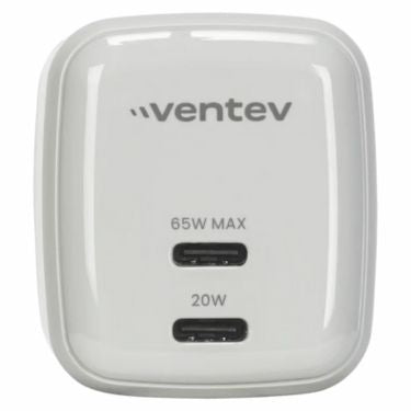 Ventev Ventev Wall Charger 2 Port 65W USB-C GaN Programable Power Supply (PPS) Folding Prongs - White (UPC: 8100797210540)