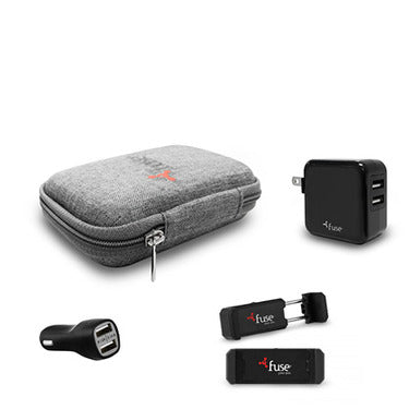 Fuse Fuse Travel Pack - Travel Pouch + Wall Charger 2 Port USB-A + Fuse Car Vent Clip Smartphone Holder + Car Charger 3.1