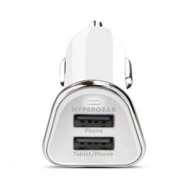 HyperGear Car Charger 2 Port USB-A 3.4 Amp Rapid Charge - White
