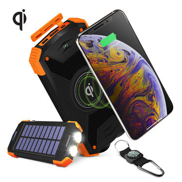 HyperGear HyperGear Powerbank 10000mAh 2 Port USB-A USB-C Rugged Solar Qi Charging Dual LED Flashlight Carabiner Strap with