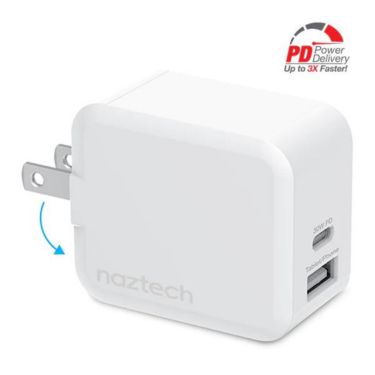 Naztech Naztech Wall Charger 2 Port USB-C 30W PD + USB-A 12w Fast Charge Folding Prongs - White (SKU: 53127)