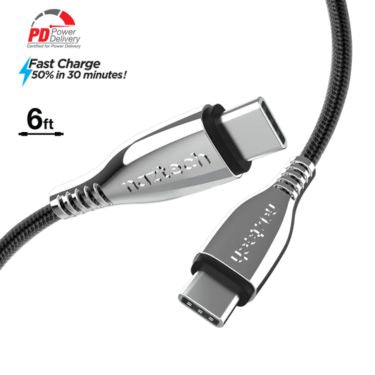 Naztech Naztech Charge & Sync PD USB-C to USB-C Titanium Braided Ballistic Nylon Cable 6ft PD up to 60W Fast Charge