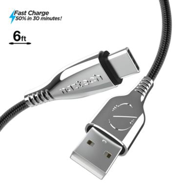 Naztech Naztech Charge & Sync USB-C to USB-A Titanium Braided Ballistic Nylon Cable 6ft Fast Charge Reinforced Metal Alloy