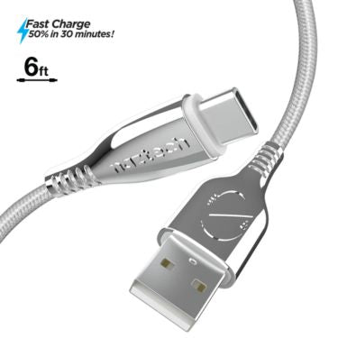Naztech Naztech Charge & Sync USB-C to USB-A Titanium Braided Ballistic Nylon Cable 6ft Fast Charge Reinforced Metal Alloy