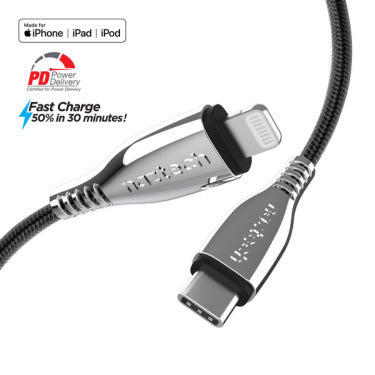 Naztech Naztech Charge & Sync Lightning MFI to USB-C Titanium Braided Ballistic Nylon Cable 6ft Fast Charge Reinforced Metal