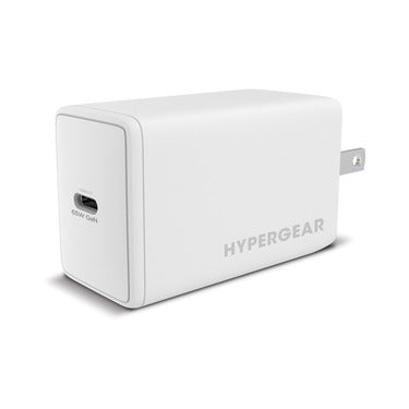 HyperGear Wall Charger 1 Port USB-C 65W GaN Power Delivery with PPS High Power Fast Charging Foldable Prongs Compact - White