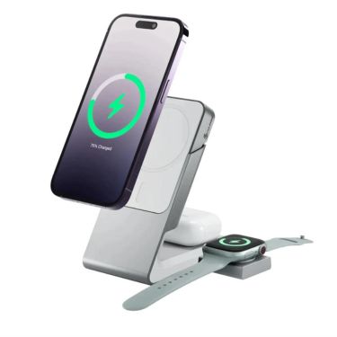 Alogic Qi Charging Stand / Dock 3-in-1 Phone (15W) & Airpods (5W) & Apple Watch Charger (2W) with 30W Wall Charger USB-C MagSafe Magnetic Ring Included - Black