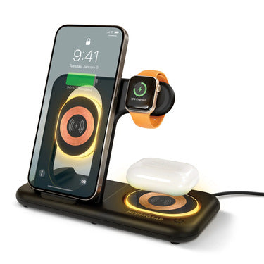 HyperGear HyperGear Wireless Charging Stand 4 in 1 PowerFold X-Ray 15W Fast Charge Phone AirPods & Watch & 1 USB-A Port