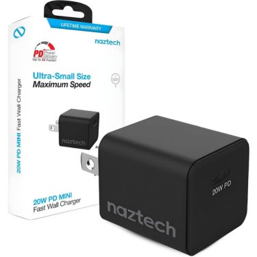 Naztech Naztech Wall Charger 1 Port 20W USB-C PD Mini Fast Charge Compact Lightweight - Black (SKU: 53810)