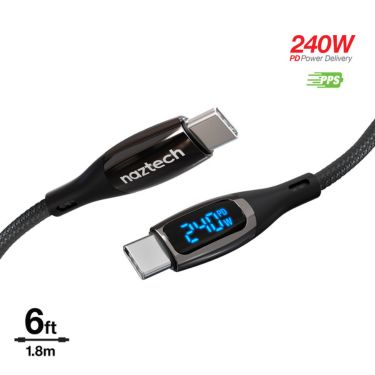 Naztech Naztech Charge & Sync USB-C to USB-C 240W DigiWatt Fast Charge Cable with LED Power Display 6ft PD Industrial