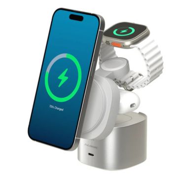 Alogic Qi2 Charging Stand 4-in-1 Phone & Airpods & Apple Watch Charger & USB-C Charging - White