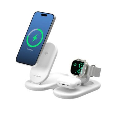 Alogic Alogic Qi2 Charging Stand 3-in-1 PackAway Phone (15W) & Watch (3W) AirPods (5W) with 3ft USB-C to USB-C Cable - White