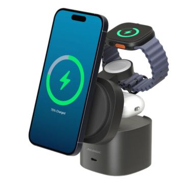 Alogic Alogic Qi2 Charging Stand 4-in-1 PowerPod Phone (15W) & Watch (3W) AirPods (5W) + USB-C (30W) with 3ft USB-C to USB-C