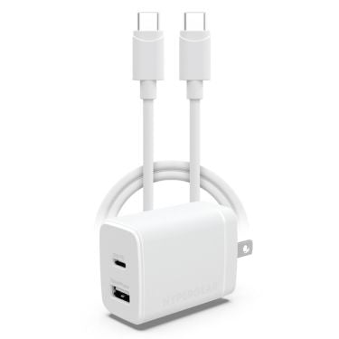 HyperGear Wall Charger 30W 2 Port 1x USB-C PD (30W) 1x USB-A 18W Fast Charge & USB-C to USB-C Cable 4ft - White