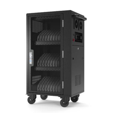 Luxor Charging Cart Steel 30 USB-C Up to 15in Laptops Rolling Acrylic Locked Door Steel Construction Dual Air Fans Front USB-C Ports - Black