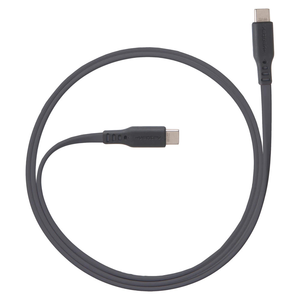 Ventev Ventev Charge & Sync USB-C to USB-C Cable 6ft Flat High Speed 2X Copper Fast Charge Reinforced Connector - Box - Gray