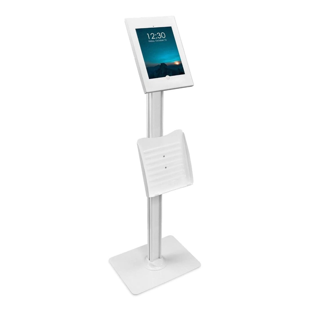 Mount-It! Tablet Floor Stand Kiosk with Document Holder Fits iPads up to 11In Rotating & Tilting Head Lockable Enclosure Heavy Duty Stand