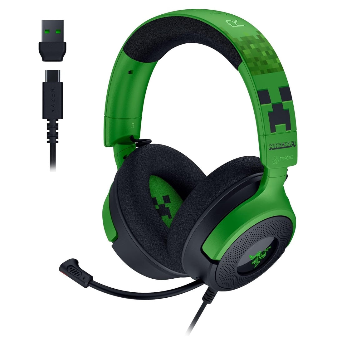 Razer Gaming Headset Wired Kraken V4 USB with Hyperclear Retractable Cardioid Mic Chroma RGB USB - Minecraft Edition