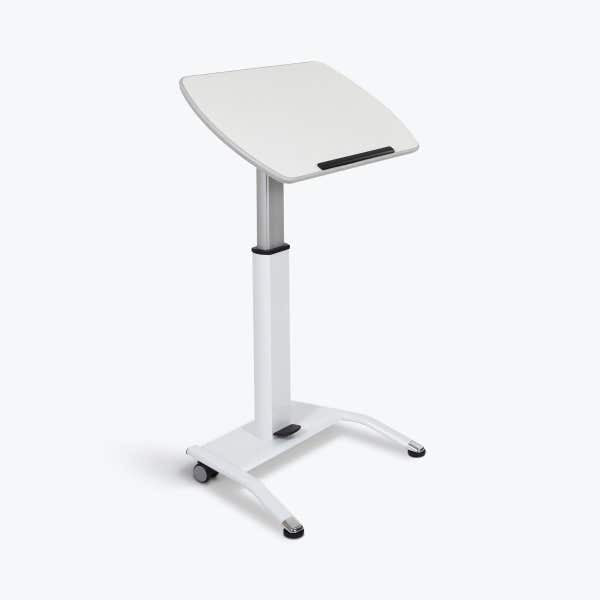 Luxor Luxor Mobile Standing Desk / Lectern Adjustable Height with Foot Pedal 2 Casters - Light Wood Coloured Top (SKU: 54182)