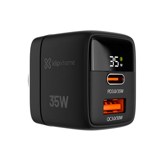 Klipxtreme Klipxtreme Wall Charger 2 Port 35W PowerWall 35 1x USB-C PD 3.0 1x USB-A QC 3.0 30W - Black (SKU: 54307)