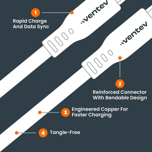 Ventev Charge & Sync Lightning MFI to USB-A Cable 6ft Braided High Speed 2X Copper Fast Charge - Box - Gray