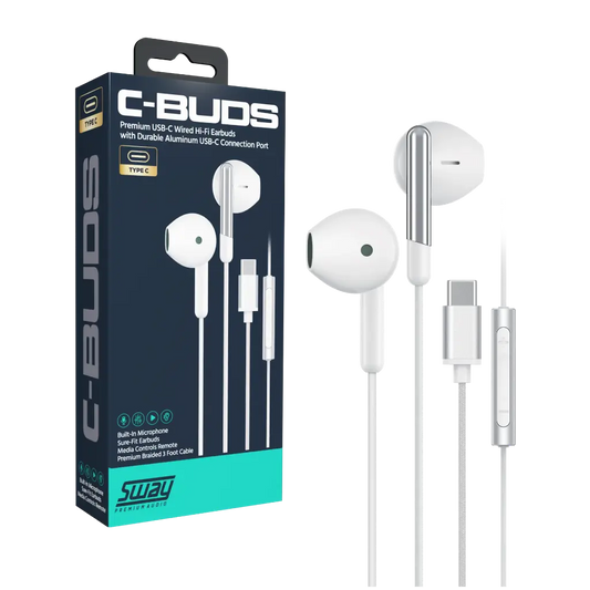 Sway SWAY Earbuds Wired USB-C with Volume Control - White (SKU: 54685) – Image 2