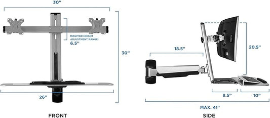 Mount-It! Sit Stand Workstation Wall Mounted with Dual Monitor & Keyboard Tray Gas Spring Includes CPU Wall Mount Heavy Duty Steel & Aluminum