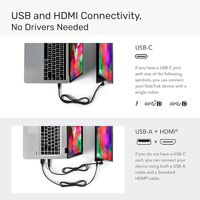 SideTrak Laptop Monitor 15.8in Solo Pro Touch Freestanding Portable Monitor Anti-Glare LED Includes HDMI & USB-C Cables PC/MAC/Chrome/Console Gaming -