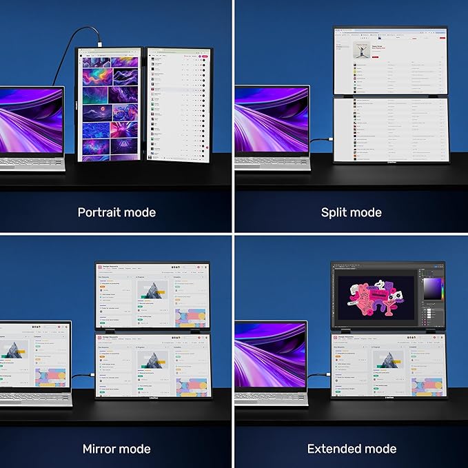 SideTrak Laptop Monitor 15.6in Solo Book Stacked Dual Portable Monitor Hinge Design Auto Rotate 360 Degrees with Neoprene Sleeve PC/MAC/Chrome/Console