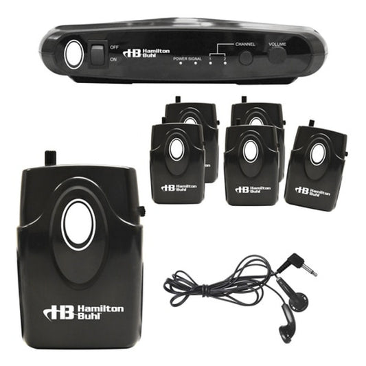 HamiltonBuhl ALS700 Assistive Listening Dual Frequency System - up to 150 ft (includes Transmitter, 6 Receivers & 6 Earbuds, Carry Case) - product image 2 of 5