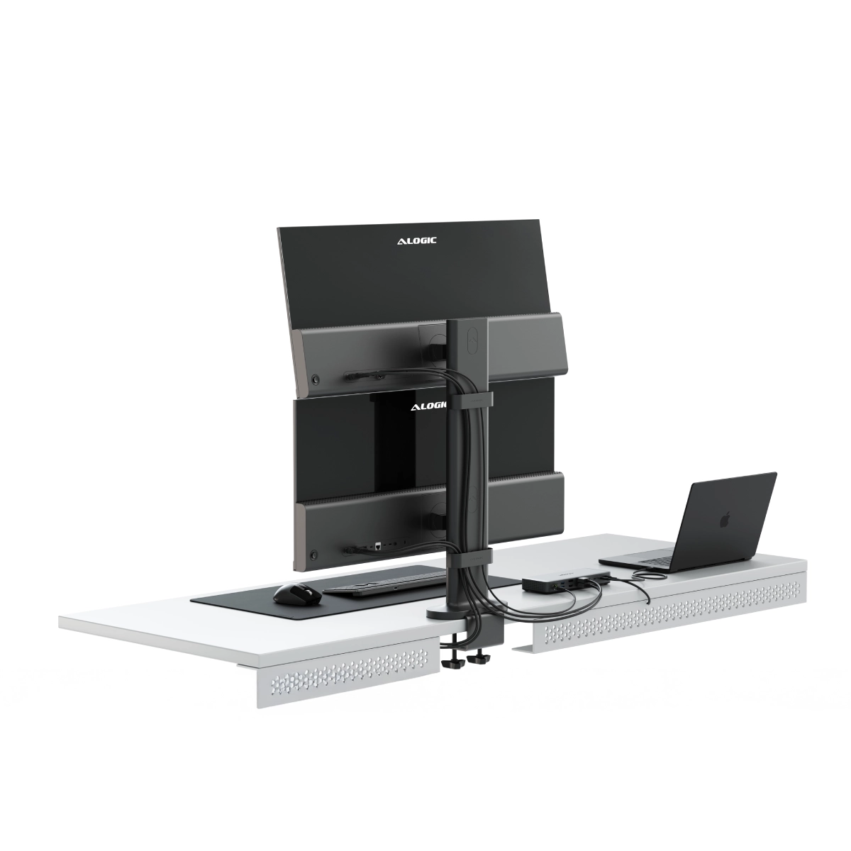 Alogic Elevate 34in Dual Vertical Monitor Stand (ED34VMS) with Cable Clip (EDVMSCC) - Silver