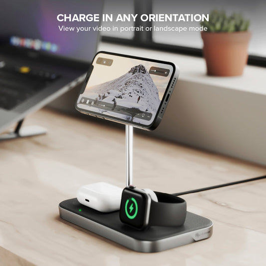 Alogic Alogic Qi Charging Stand / Dock 3-in-1 Phone (15W) & Airpods (5W) & Apple Watch Charger (2W) with 30W Wall & Car Charg