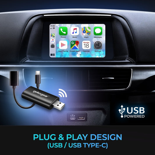 myGEKOgear Apple CarPlay Dongle USB-A or USB-C Orbit A100 Connect Phone to Car Stereo System Wirelessly - Black - product image 3 of 5