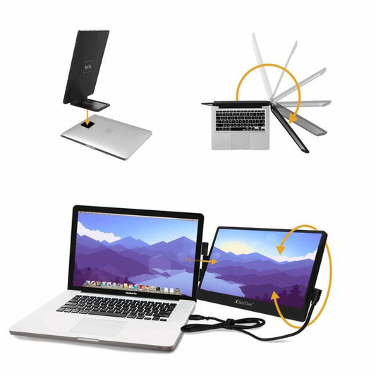 SideTrak Laptop Monitor 12.5in Swivel Portable Monitor Rotate 360 Deg Attach to Laptop Kickstand HDMI & USB-C Cables PC/MAC/Chrome BIL - Black