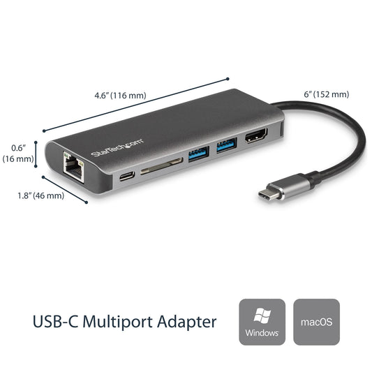 StarTech StarTech Docking Station Portable Travel USB-C 4K HDMI or 1080p VGA - 3x USB 3.0 Hub, SD, GbE, Audio, 100W PD
